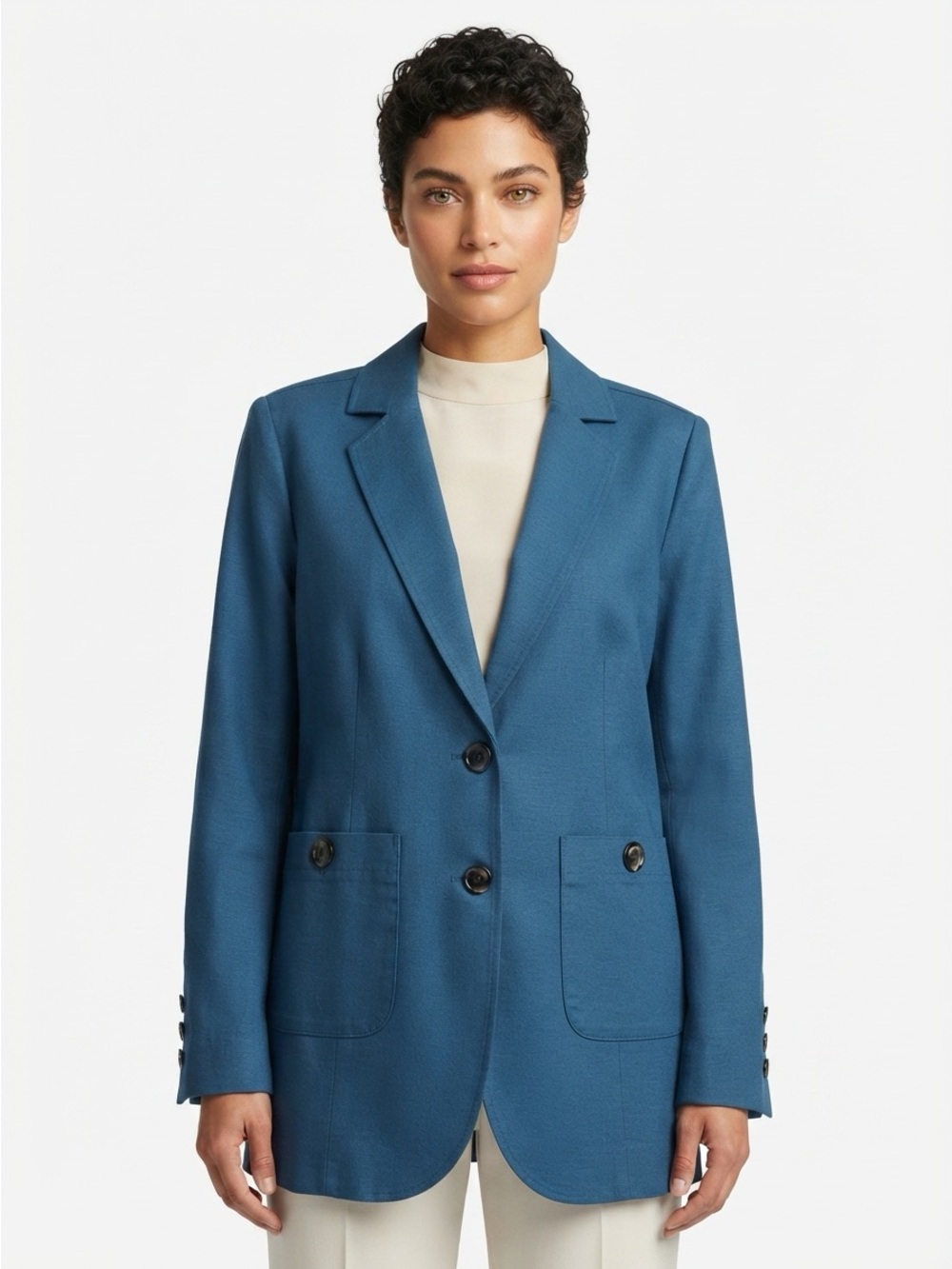 Universal Standard Blazer Two Button Notch Lapel Linen Blend Blue L
